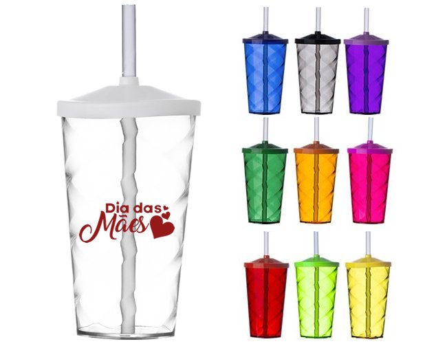 Copo Espiral Com Tampa e Canudo 500ml 2301 Personalizado